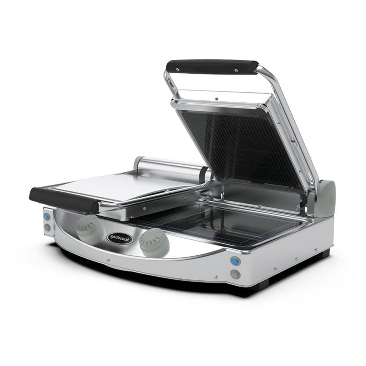 SP020PR-GB SpidoCook Manual Panini Grill Double Ribbed Top