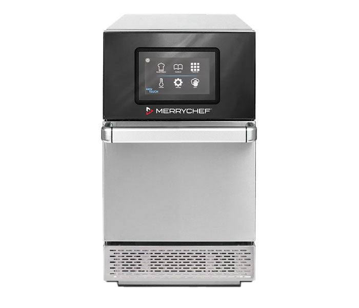 A compact Merrychef conneX 12 high-speed oven with a digital display, primarily in silver and black colors.