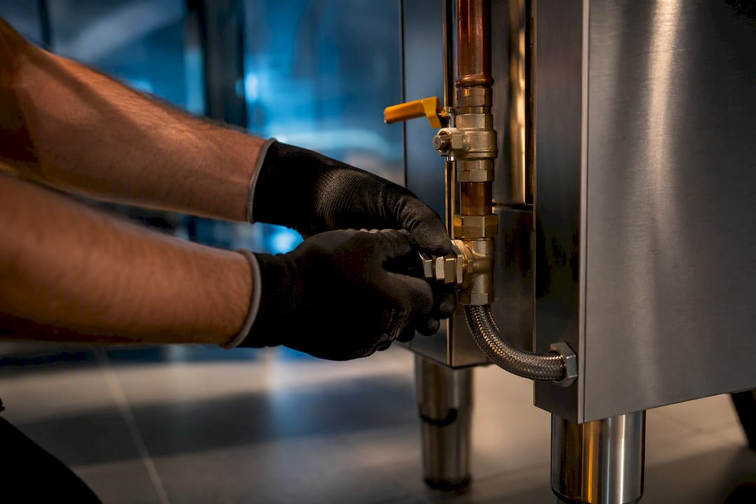 Engineer fitting commercial oven water connection