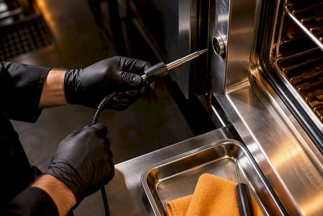 Technician checking oven probe connection