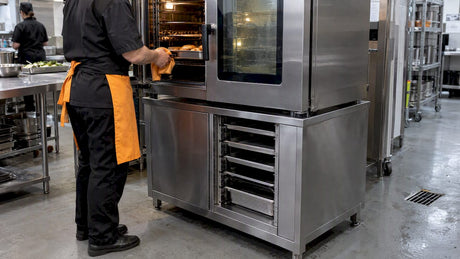 Enclosed stand supporting commercial oven