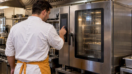 Chef checking a commercial combi oven