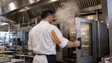 Commercial oven beneath kitchen extraction canopy
