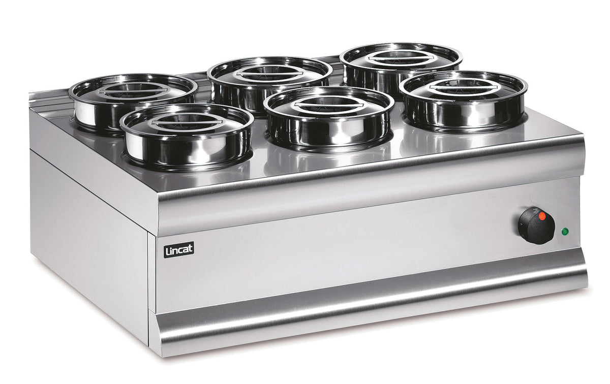 Lincat Silverlink 600 Electric Counter-top Bain Marie - Dry Heat - Round Pots - Base + 6 Pots - W 750 mm - 1.0 kW