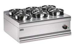 Lincat Silverlink 600 Electric Counter-top Bain Marie - Dry Heat - Round Pots - Base + 6 Pots - W 750 mm - 1.0 kW